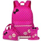 VBIGER Cartable Fille Primaire 3 en 1 Sac à Dos Enfant Scolaire Sac D'ecole maternelle en Nylon Imperméable, rouge rose
