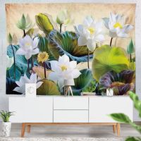 Tapisserie murale tissu d'impression Fleurs de lotus et feuilles de lotus décoration murale de salon chambre 200 x 150 cm