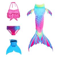 Queue de Sirène pour Nager 4 Pcs définit Maillot de Bain Princesse Mermaid Bikini Ensembles Cosplay pour Filles Enfants KS™ - Rose