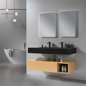Meuble Double Vasques Salle De Bain - Merisier Massif Et Plaque Marbre - XX Siècle