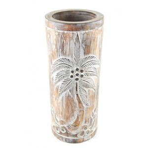 PORTE-PARAPLUIE Porte-parapluie ou vase en bois 50cm décor Palmier