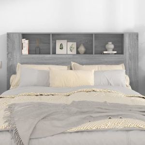 TÊTE DE LIT Armoire de tête de lit - ESTINK - Sonoma gris - Contemporain - 160x18,5x104,5 cm