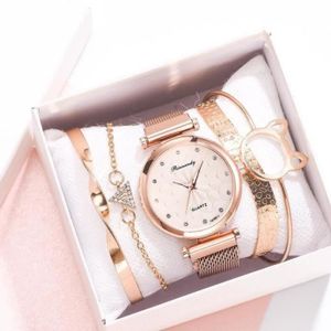 MONTRE Coffret Montre Femme + Bracelet - Fleurs Bracelet en Acier Inoxydable Diamant Grâce Tempérament Or Rose Mode