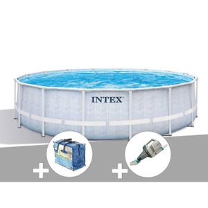 PISCINE Kit piscine tubulaire Intex Chevron ronde 4,88 x 1
