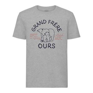 T-SHIRT T-shirt Homme Col Rond Gris Grand Frère Ours Famil