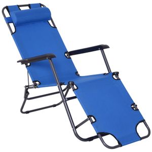 CHAISE LONGUE Outsunny Chaise Longue Pliable Bain de Soleil fauteuil relax jardin transat de Relaxation Dossier inclinable avec Repose-Pied bleu