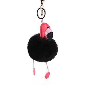 LIOOBO Porte-clés mignon flamant rose porte-clés boule de fourrure pom pom porte-clé pour sac pendentif clé de voiture de téléphone portable