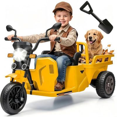Camion Tracteur électrique 12V Pour Enfant – 4-en-1 Pelleteuse, Bulldozer, Avec Télécommande 2,4G, Plafond Amovible, Vitesse 2-4 Km/h, Dès 3 Ans – Jaune