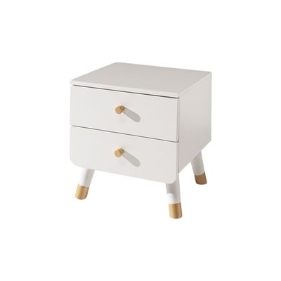 Chevet Enfant Blanc Satin 2 Tiroirs De Rangement Pieds Oblique