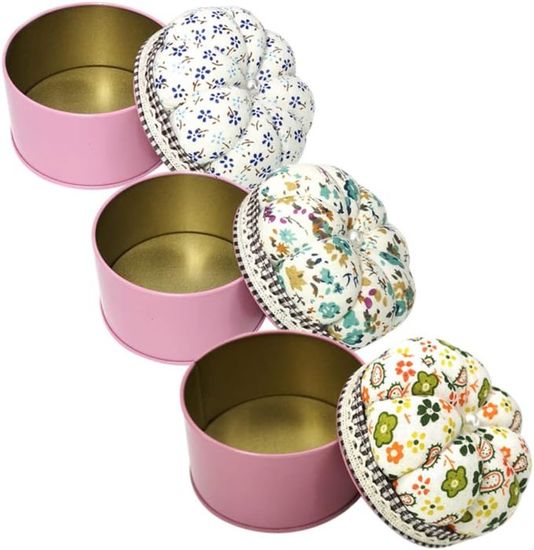 Lot De 3 Boîtes à Aiguilles De Couture Avec Coussin à épingles – Motif Floral – Pour Rangement Aiguilles Et Petits Accessoires