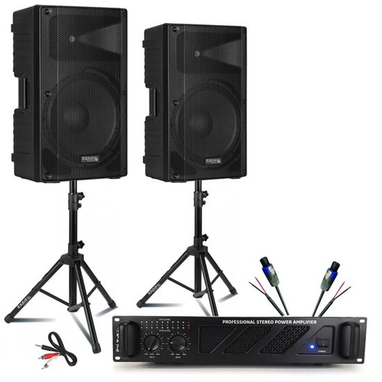Pack Sono Karaoké Ibiza - 2 Enceintes 600W + Caisson Basses 800W + 4 Micros Sans Fil + Pieds - Pour Fêtes, Mariages