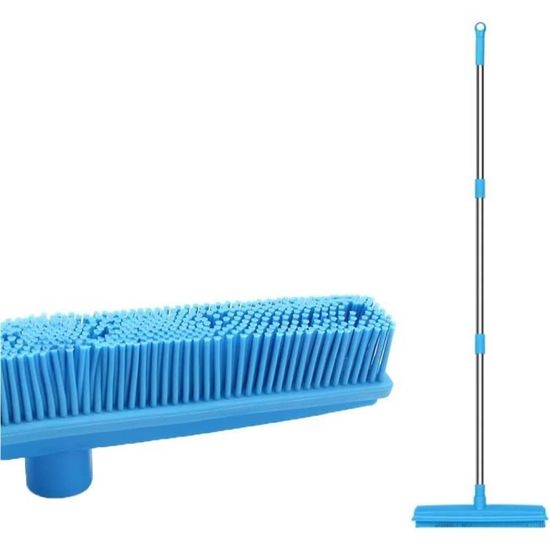Balai En Caoutchouc à Manche Télescopique 120 Cm - Idéal Pour Poils D'animaux, Tapis, Sols Carrelés - Brosse Antiraysure - 14
