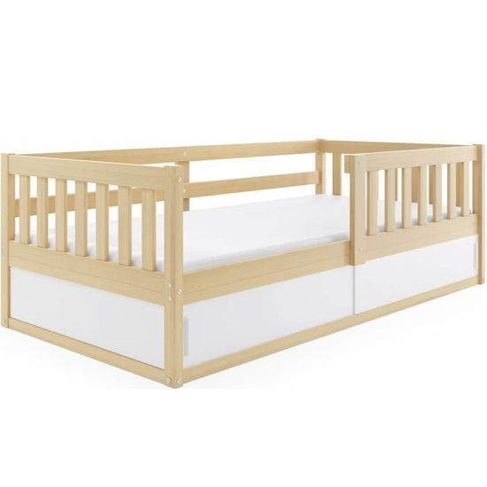 Lit Complet Enfant Avec Matelas Et Sommier à Tiroir - Blanc 180x80 Cm - Sécurité Et Rangement
