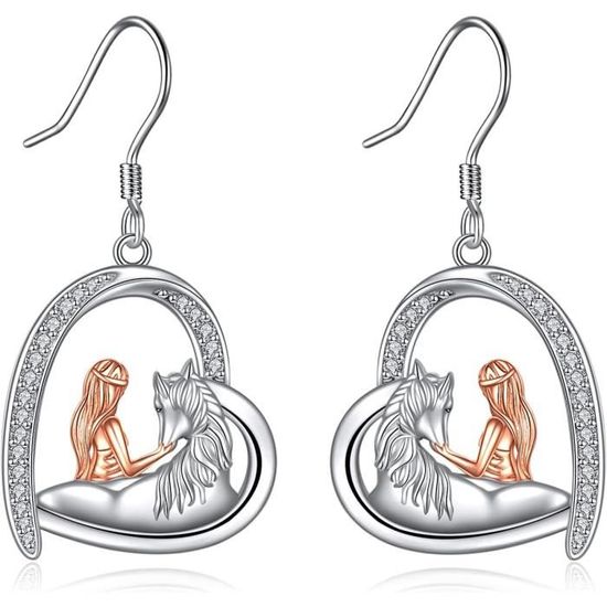 ORAZIO Boucles D’Oreilles Argent 925 Cheval Enfant Fille – Hypoallergéniques, Zircons Colorés – Porte-Bonheur Équestre – Modèles Arc-en-Ciel, Rose, Amour, Couronne