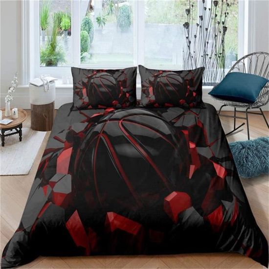 Housse De Couette 220x240 Cm Motif Basket-ball - Parure De Lit Adulte Avec 2 Taies D'oreiller, En Polycoton Doux - 2