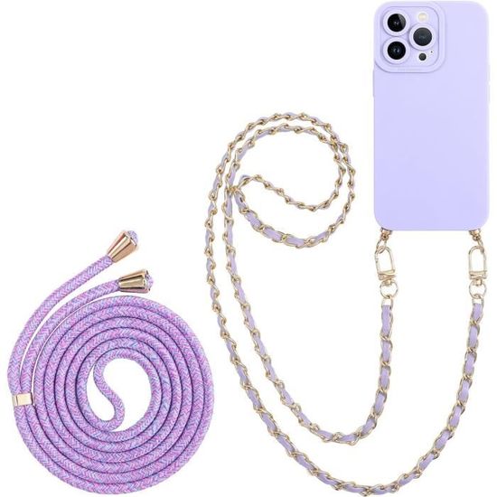 Coque IPhone 12 6.1" Avec Cordon - Design Vagues Colorées, Silicone, Lanière Réglable 160cm, Motif Étoile, Noir