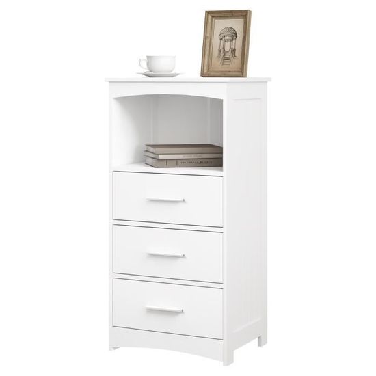 Meuble Colonne Salle De Bain EUGAD - Armoire WC 2 Portes 2 Tiroirs Blanc 20x20x180cm