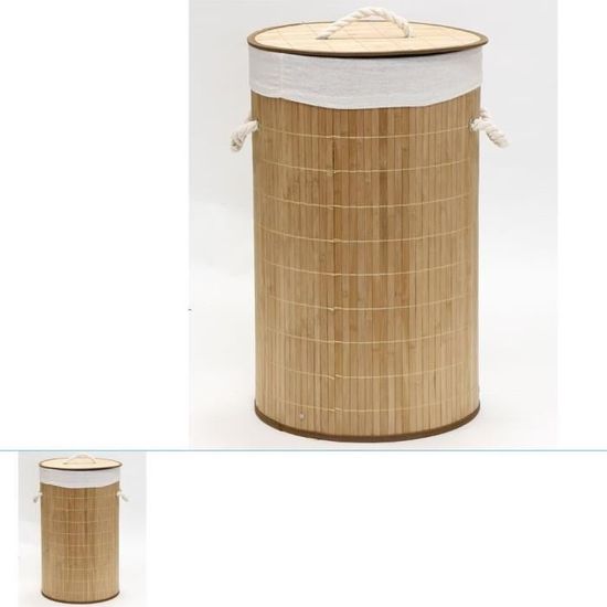 Poubelle à Coton Avec Couvercle En Bambou - 1,5L, Blanc - Pour Salle De Bain, Déchets Cotons Et Cotons-tiges