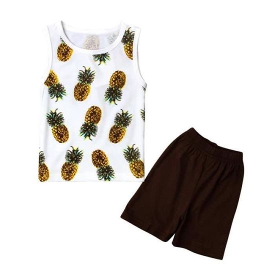 Ensemble Débardeur Et Short Fille Été - T-Shirt Manches Volantes Imprimé Mode Tendance