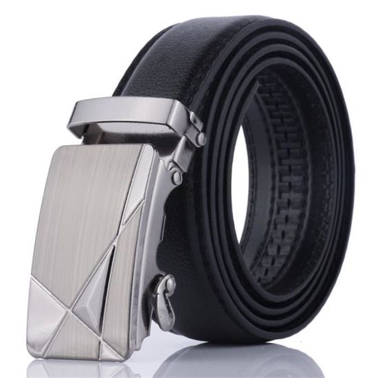 Ceinture Femme à Boucle Automatique – Largeur 3 Cm – Cuir, Couleurs Blanche Et Noire – Taille 115 Cm (et Autres Disponibles)