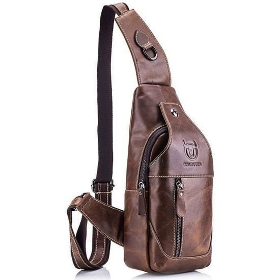 Sac Bandoulière Homme En Cuir PU - Sacoche Business Et Loisir - 30x15x6 Cm - Brun Foncé