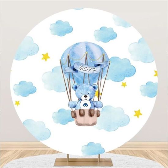 Toile de fond Ourson Baby Shower Ballons Nuages Flottants Personnalisée LXX4-187 main image 1