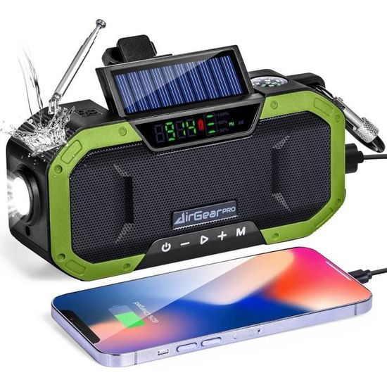 Radio KAYINOW Dynamo Solaire - Bluetooth, étanche IPX5, 5000mAh, Lampe