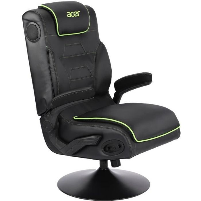 Fauteuil gaming ACER SOUND - Ergonomique - haut-parleurs intégrés - Bluetooth - Rotatif et pliable - Noir et vert