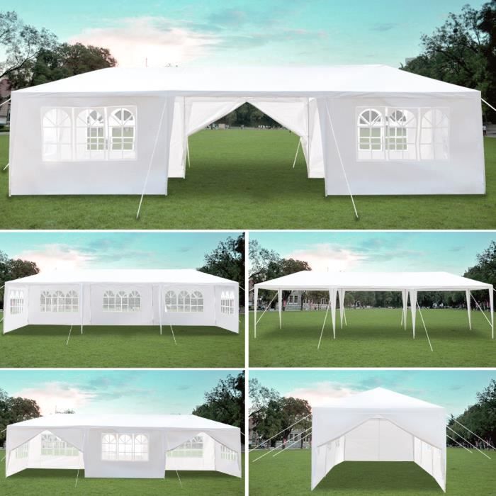 Tonnelle de Jardin Tente Réception Pavillon Aluminium, 3x9m avec 8 Parois Latérales pour Jardin,Fête Blanc