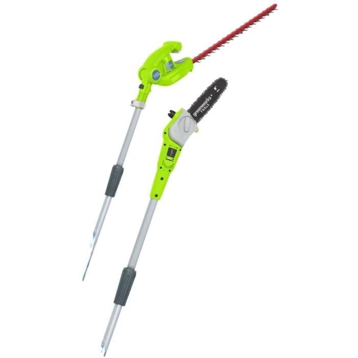 Greenworks Tools Taille-haie télescopique à batterie 2en1 G40PSH (Li-Ion 40 V 51cm/20cm longueur de lame 18 mm épaisseur de coupe 24