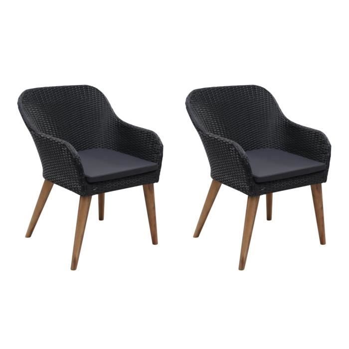 Chaises d'extérieur 2 pcs avec coussins Résine tressée Noir HB44153 -YNF