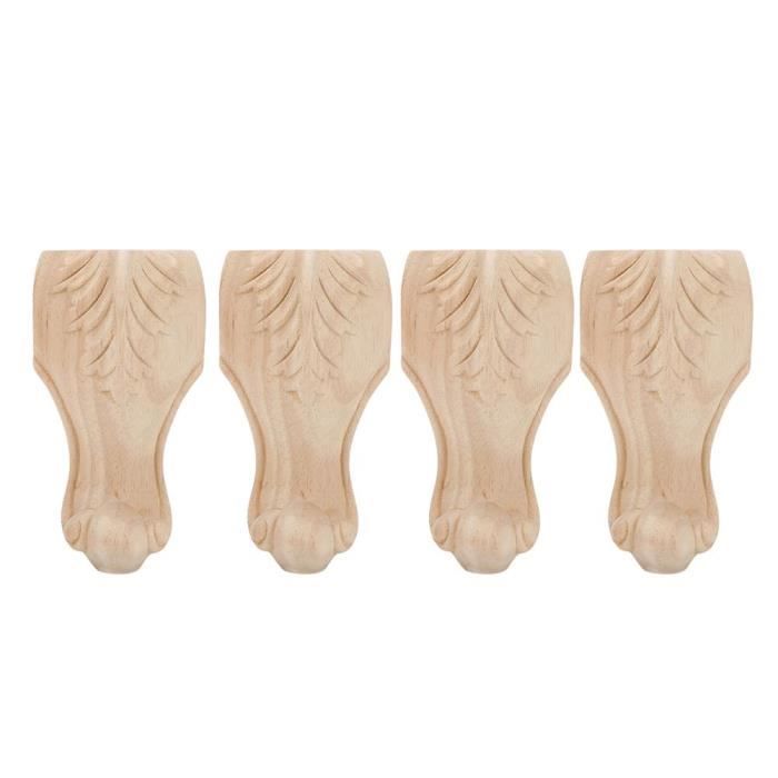 XUY Pieds En Bois 4 Pcs Sculpté Cabinet Pieds Canapé Placard Table Basse Pied Guesthouse Accessoires(12 X 6 Cm)