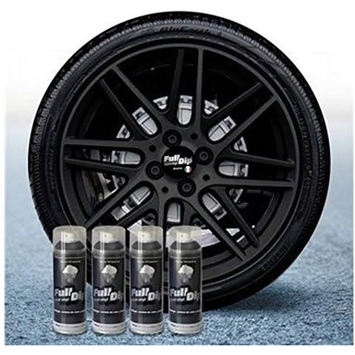 Lot de 4 x peinture élastomère en spray Full dip 400ml - Finition noir métallisé