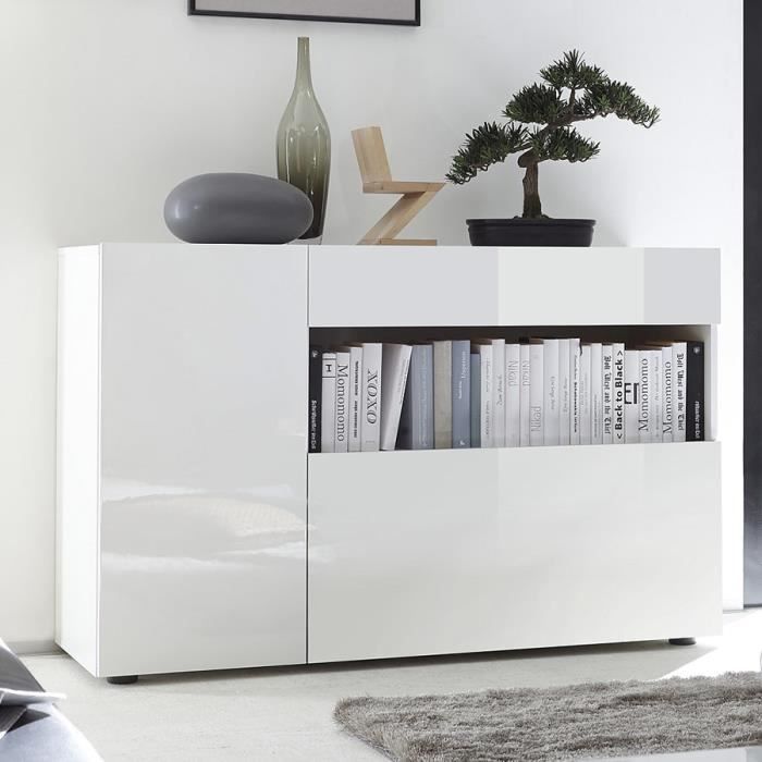 Meuble pour entrée design blanc laqué PICERNO Blanc L 130 x P 41 x P 82 cm