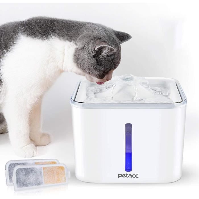 Petacc Fontaine à Eau pour Chat,Fontaine pour Chien avec Fenêtre de Niveau d'eau et 2 Filtres à Charbon Actif Fontaine à Boire Autom