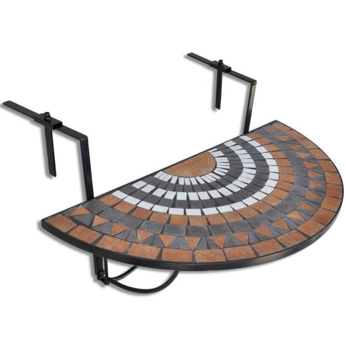 MEUBLE® Table suspendue de balcon Terre cuite et blanc Mosaïque ♕7074