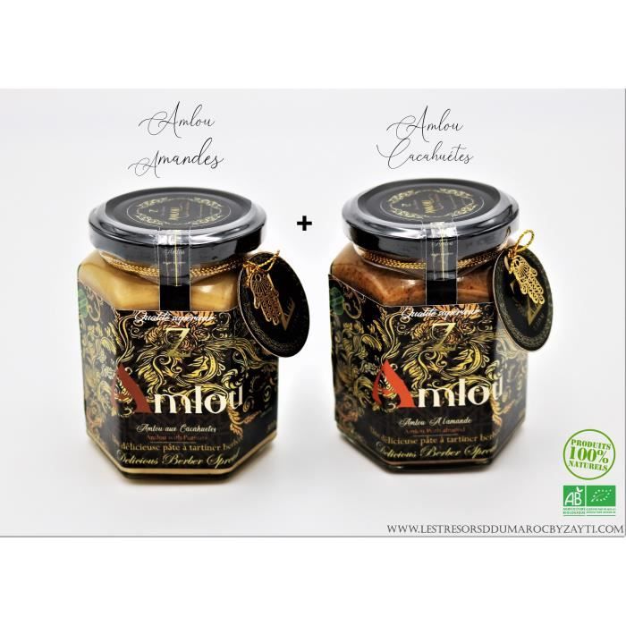 Pâte à tartiner Lots de 2 pots d'Amlou (bio) différente aux cacahuètes & l'autre à l'amande