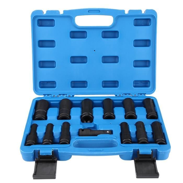 ARRIVEE Douilles à Choc Hexagonale, 13 Pièces 1-2 Pouce Jeu de Douilles à Impact 6 Pans Outil de Réparation Air Drive Kit 8-24mm