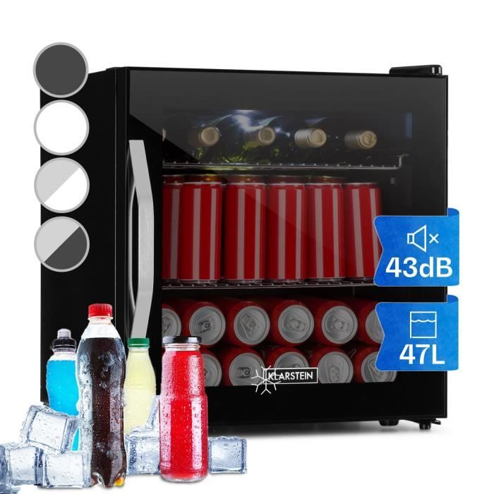 Mini frigo - Klarstein - Réfrigérateur à boissons - 47L - Minibar - Porte vitrée & cadre inox - Frigo - 0 à 13 °C - Noir