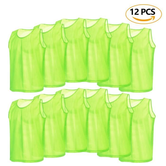 Lot de 12 gilets d'entraînement en filet en maille gilet de football maillots respirants pour adultes (vert)