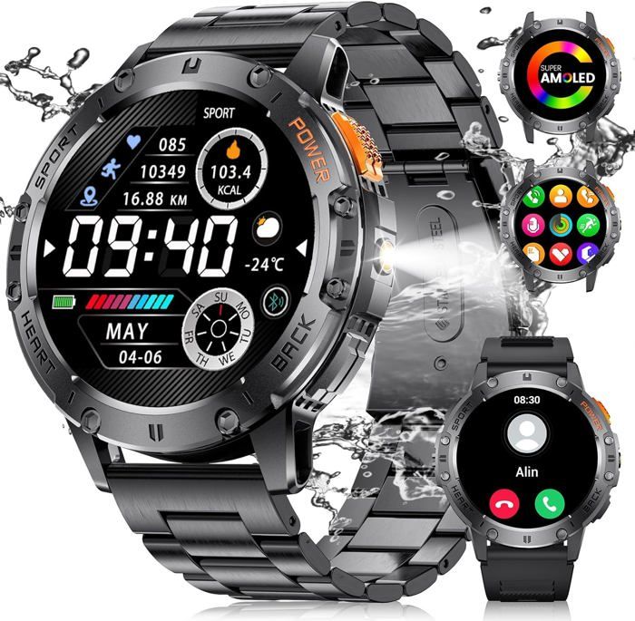 Montre Connectée Homme, 1,96 Amoled Always On Display, Montre De Sport