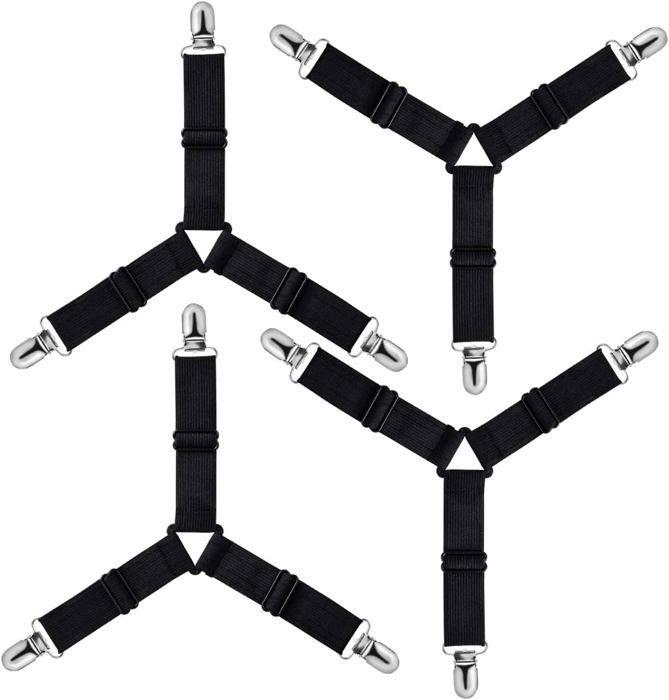 Triangle Tendeur Drap Housse Réglable Fixation Sangle de Maintien pour Literie Drap Lit Housse Repassage(Noir Lot de 4)