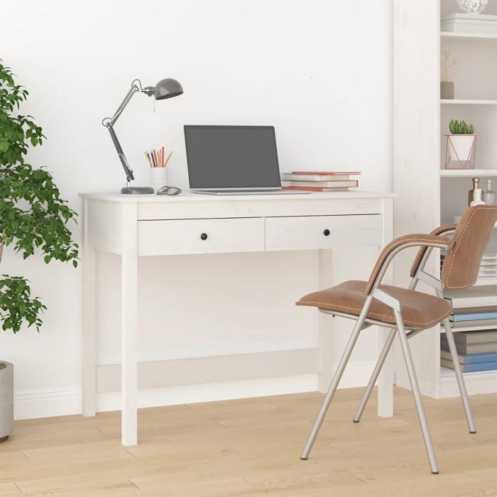 HOMCOM Bureau Ordinateur Moderne 110 Cm – 5 Tiroirs Dont 1 Verrouillable, Compartiment Ouvert, Blanc