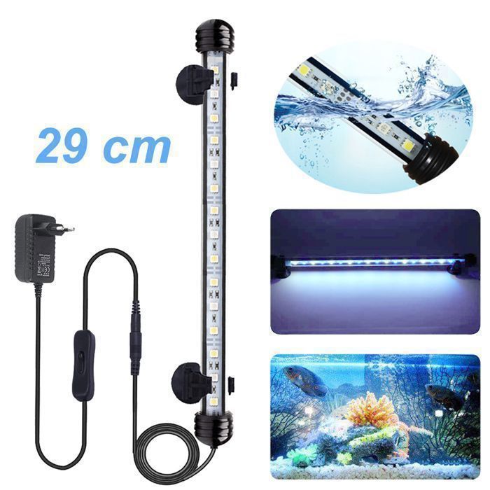 Meilleurs prix pour Lampe pour Aquarium Rampe LED Aquarium Lumière Sous-marine éclairage aquarium avec Ventouse - 29cm (Lumière Bleue et Blanche)