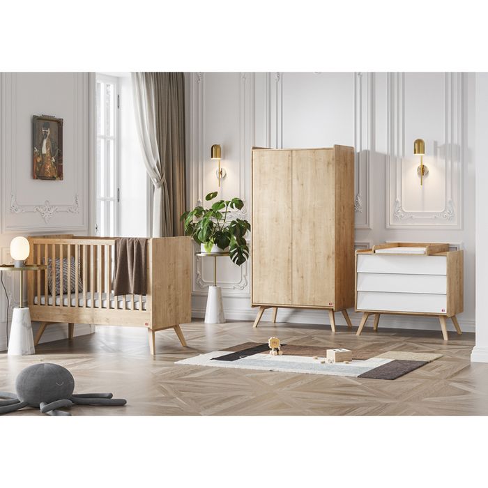 Chambre complète 2 portes 3 tiroirs Vox - 125 x 65 x 103cm - Bois Blanc