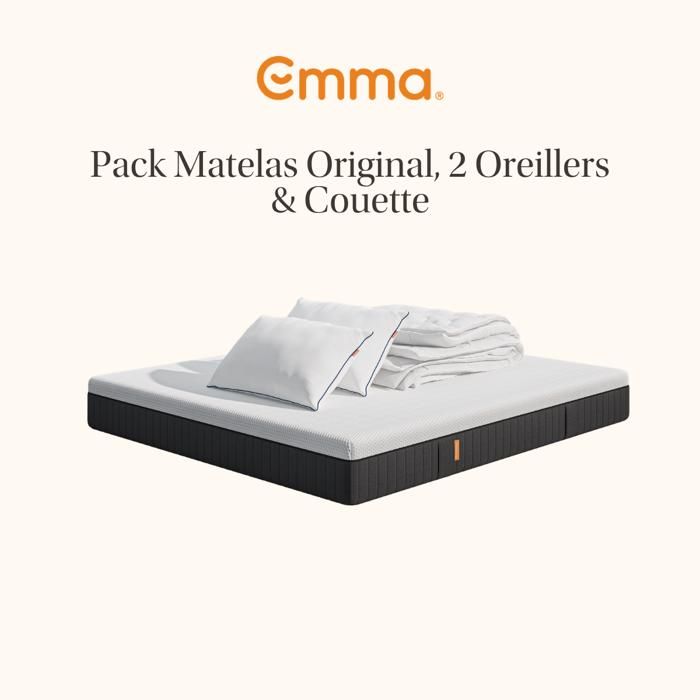 EMMA Pack Matelas Emma Original+ 160x200 + 2 Oreillers Emma Original Confort Elite + Couette Été Emma