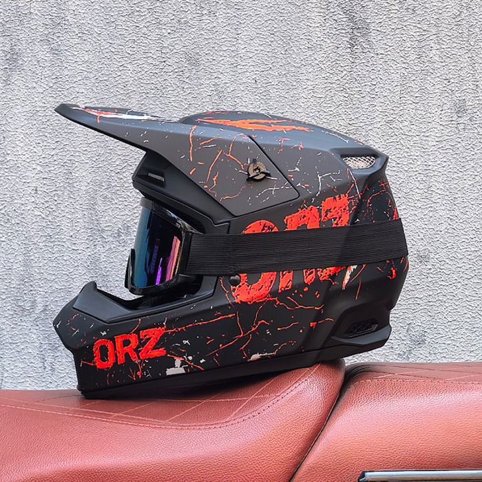 Casque Intégral Motocross DOT Certifié – Mangen Moto Cross Tout-Terrain VTT Enduro Noir Verre XL