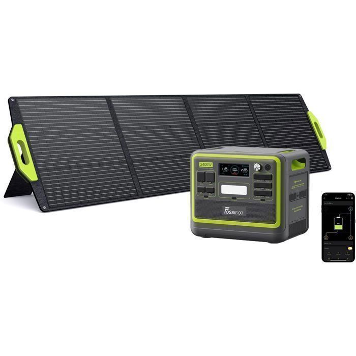 FOSSIBOT F2400 LiFePO4 2048Wh 2400W Portable Générateur Electrique + 200W Panneaux Solaires- 220V Centrale Électrique XT90 Camp RV