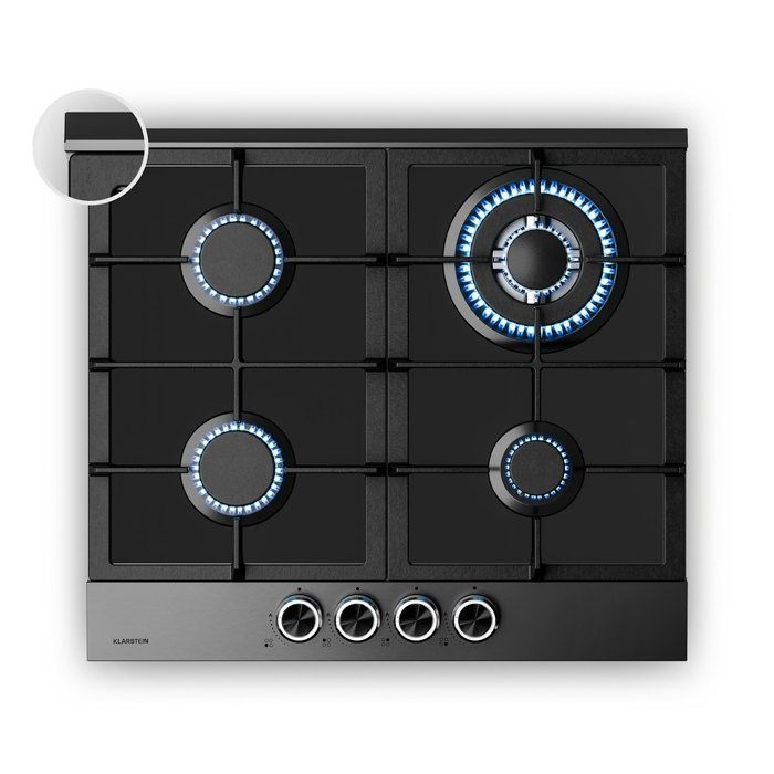 KLARSTEIN Verosteel Table De Cuisson &Agrave; Induction 4 Feux Allumage &Eacute;lectrique Compatible Gaz Naturel Et Gpl 8000 W 60 Cm