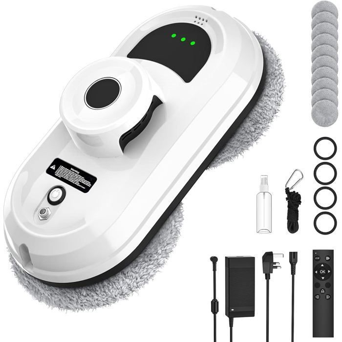 Laveur Vitre Robot 5600Pa – Robot Lave Vitre Sans Fil Intelligent – 3 Modes De Nettoyage – Navigation Intelligente – 10 Lingettes